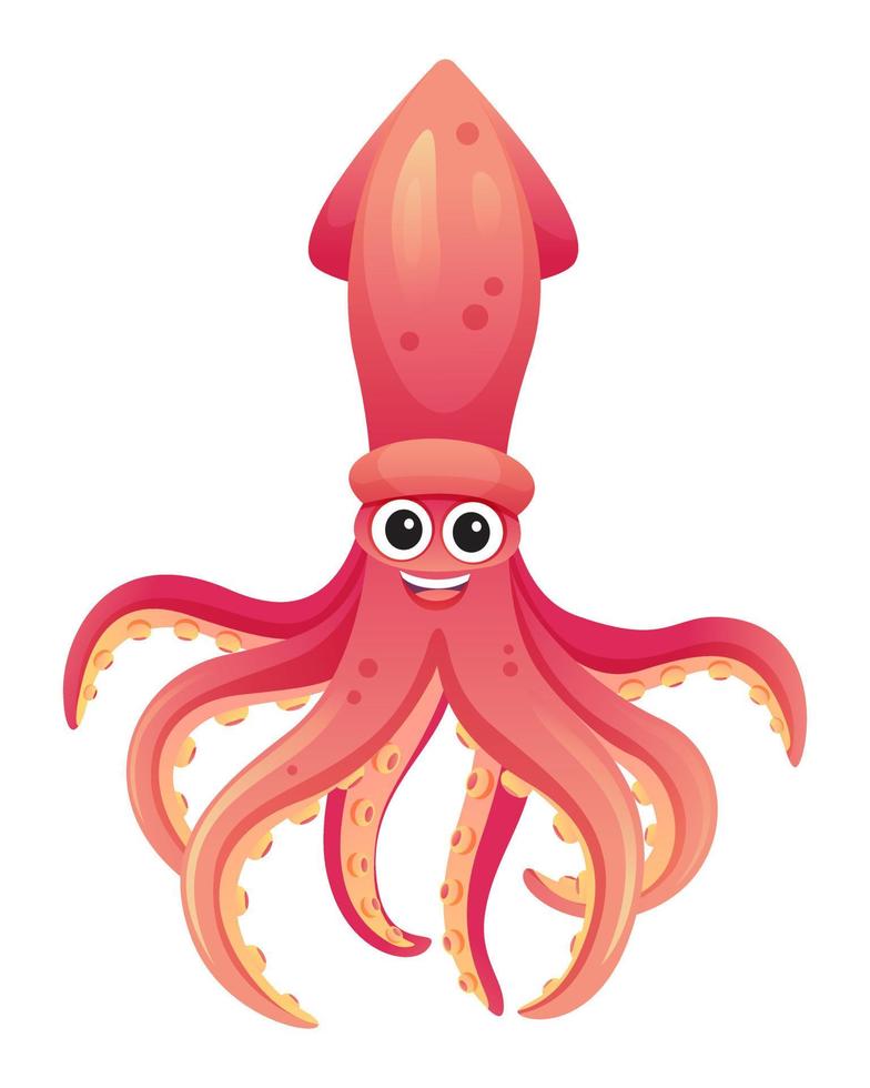 Cute squid cartoon illustration isolated on white background vector