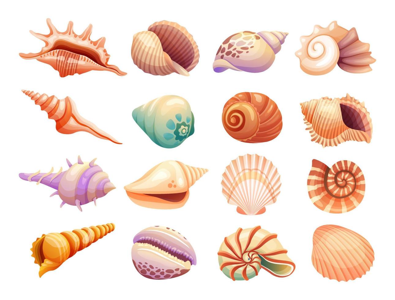 varias colecciones de ilustraciones de conchas marinas aisladas en un fondo blanco vector