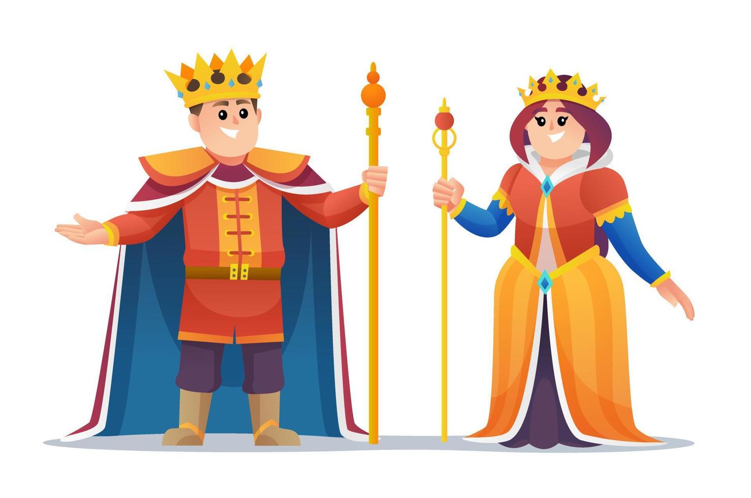 Cute king and queen cartoon character set vector