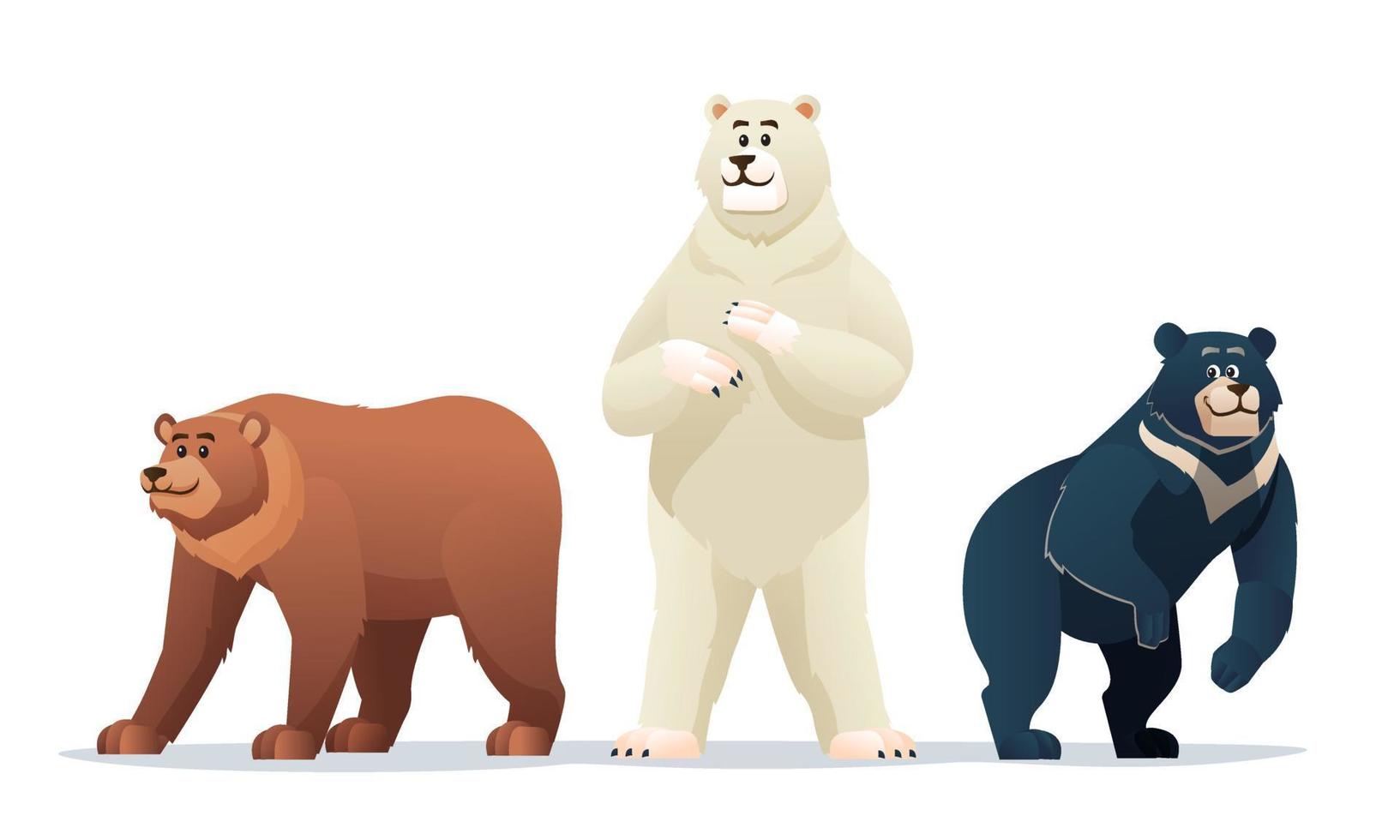 Different types of bears cartoon illustration vector