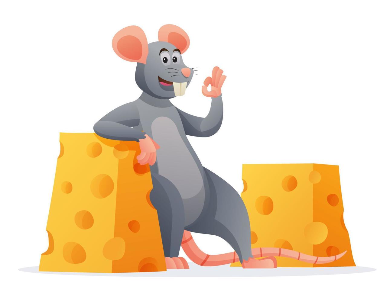 Ratón con dibujos animados de queso aislado sobre fondo blanco. vector