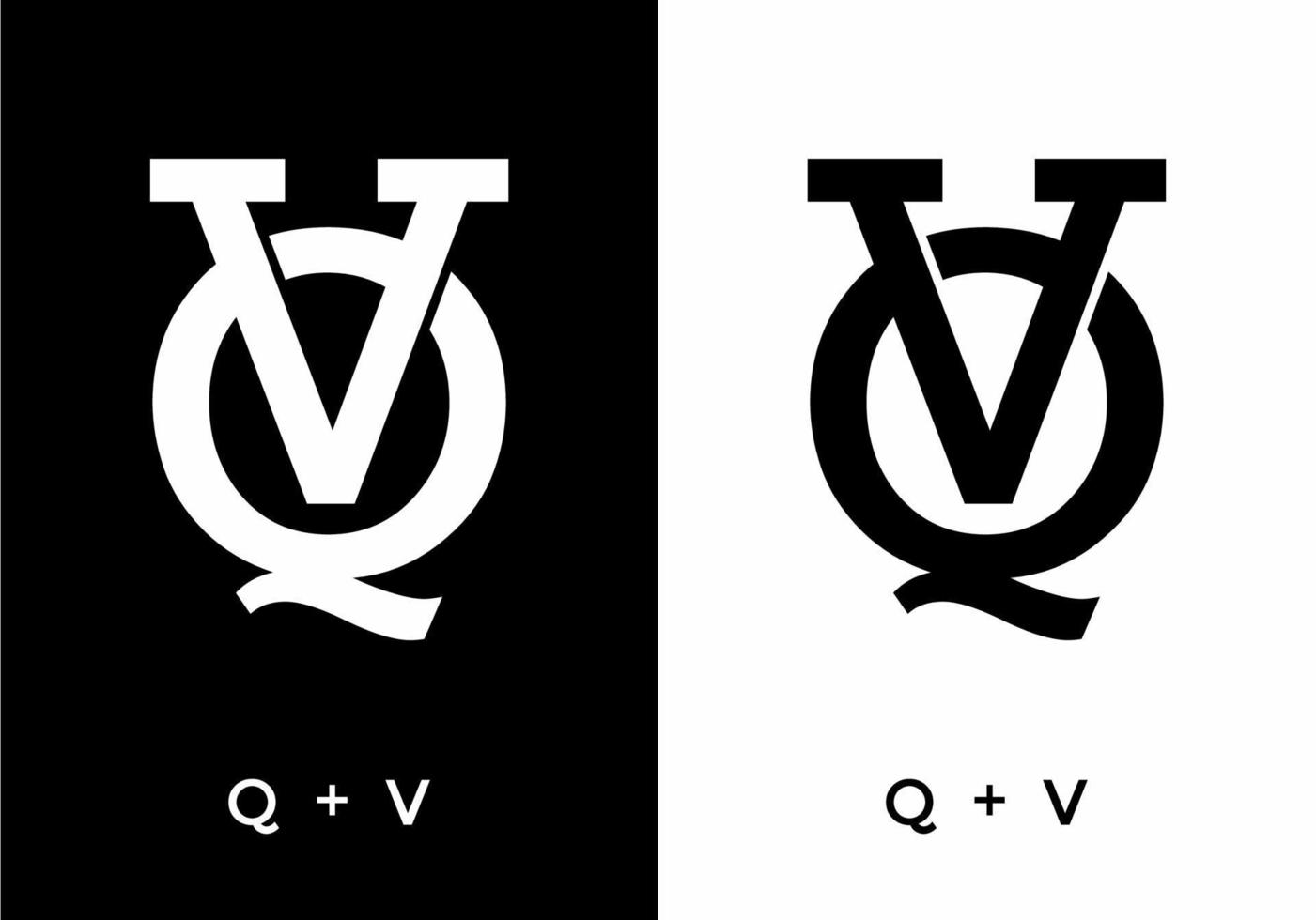 Black and white color of QV or VQ initial letter vector