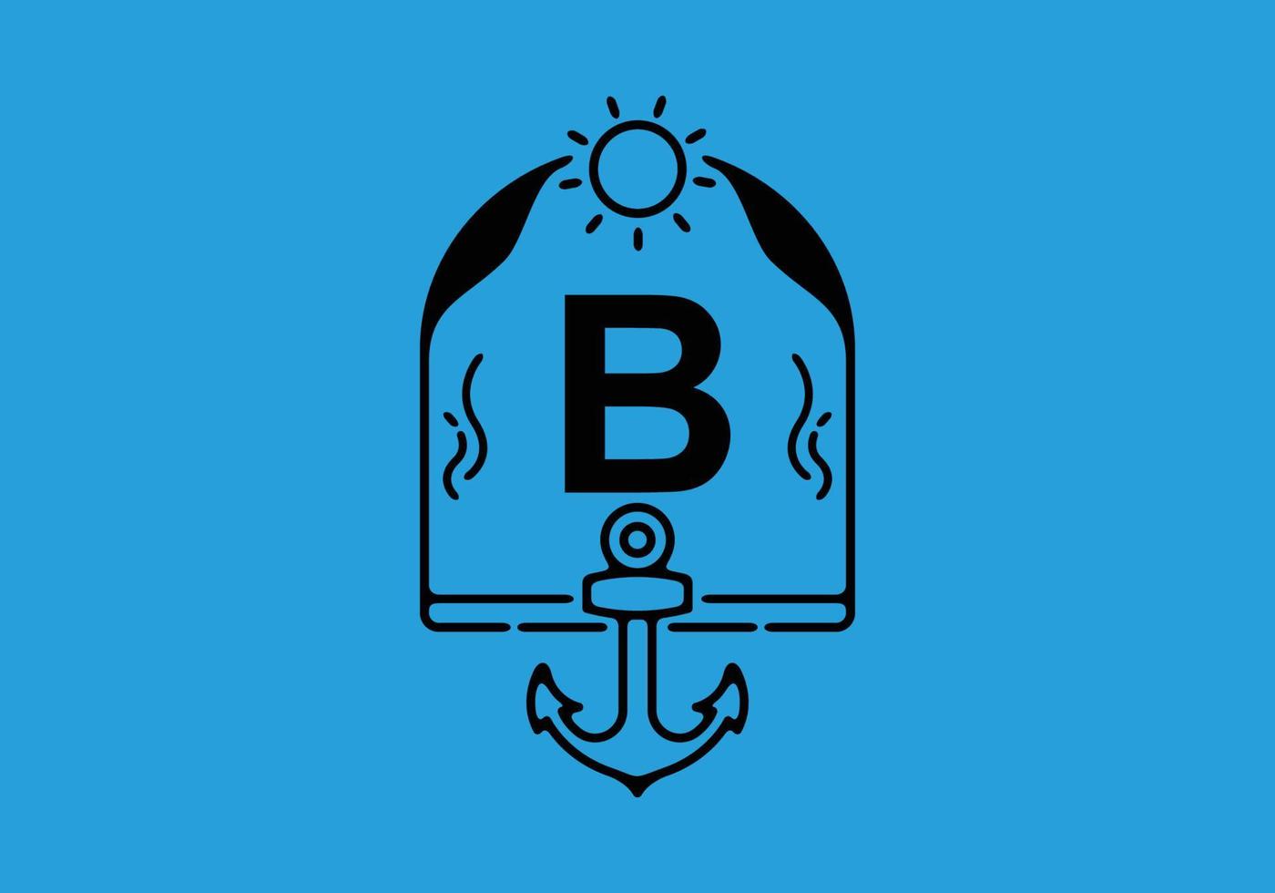 Black line art illustration of B initial letter in anchor frame vector