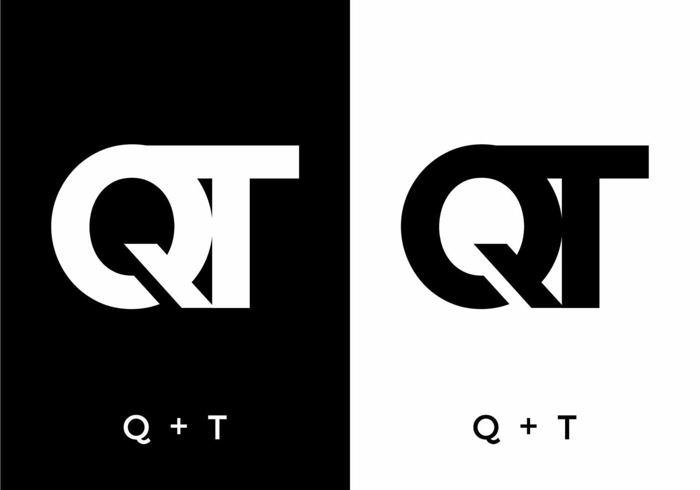 color blanco y negro de la letra inicial qt vector