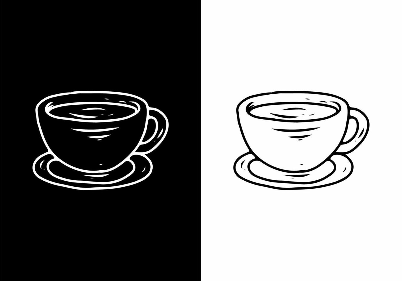 Black and white coffee cup line art drawing vector