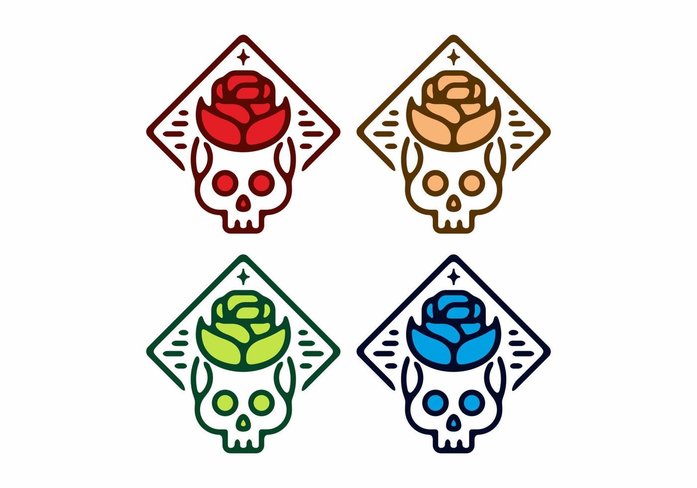 colorida ilustración plana de cabeza de calavera con flor vector