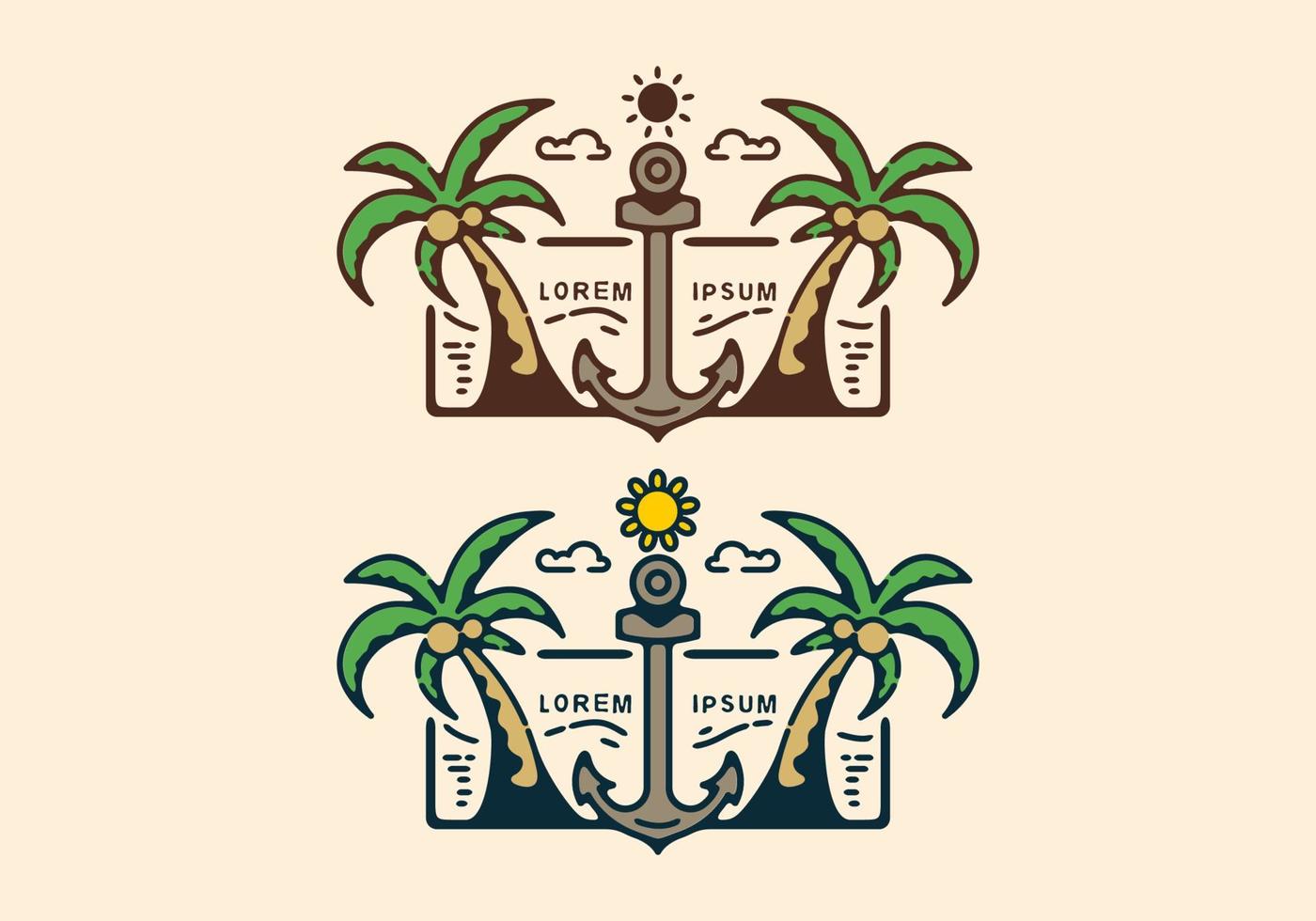 Colorful anchor beach line art illustration vector