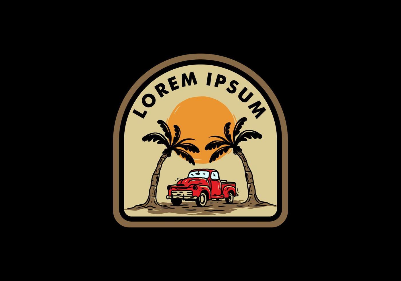 car under the coconut tree vintage badge vector
