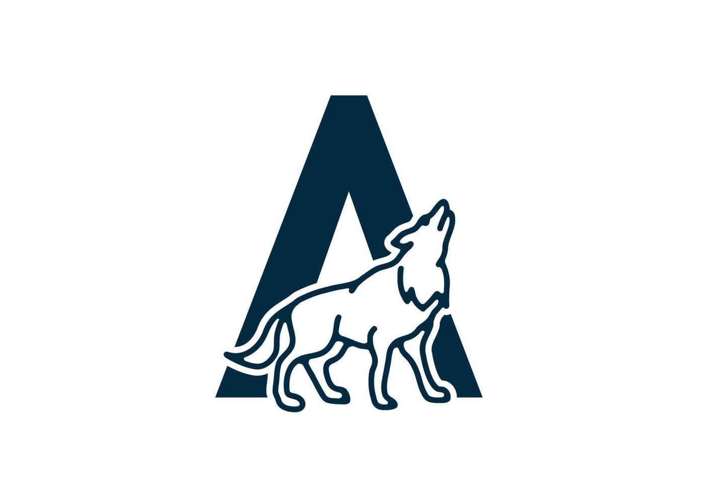 Dark blue color of A initial letter with wolf vector