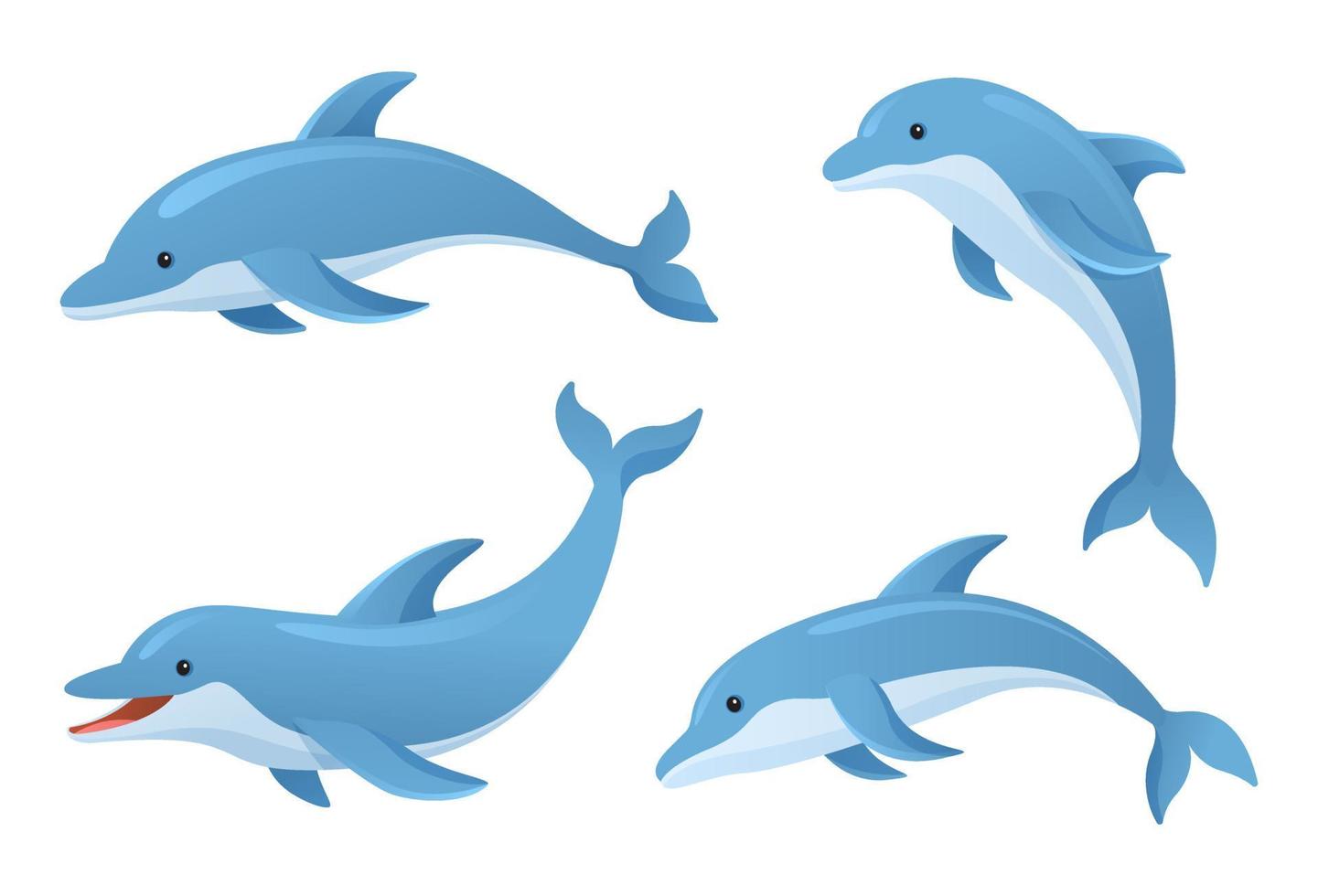 lindos delfines en varias poses ilustración de dibujos animados vector