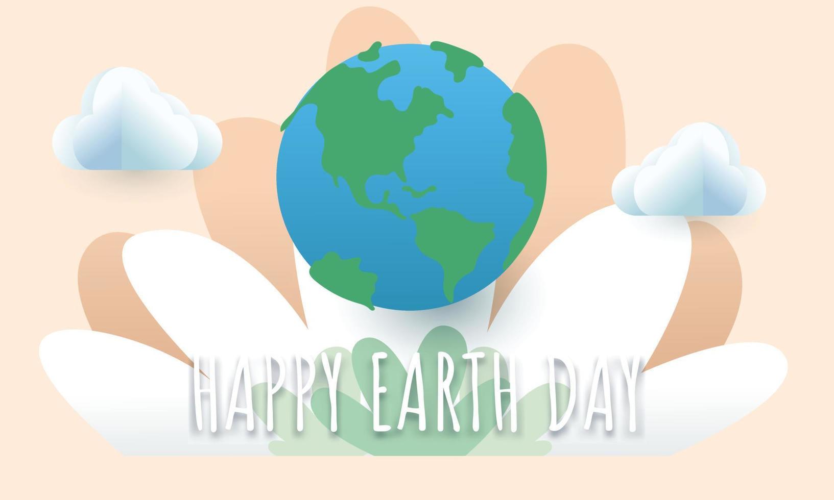 Earth Day banner or poster background with paper cut clouds vector