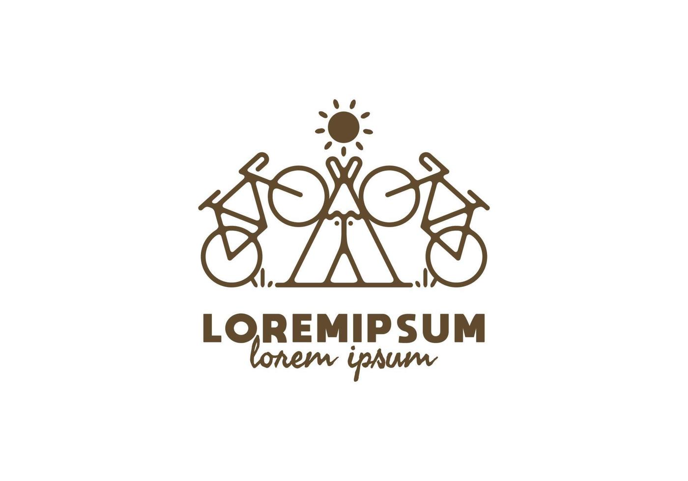 Bicycle camping line art with lorem ipsum text vector