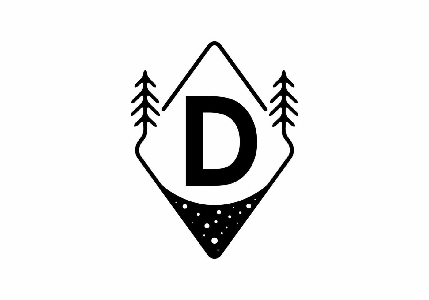 Black line art badge with pine trees and D letter vector