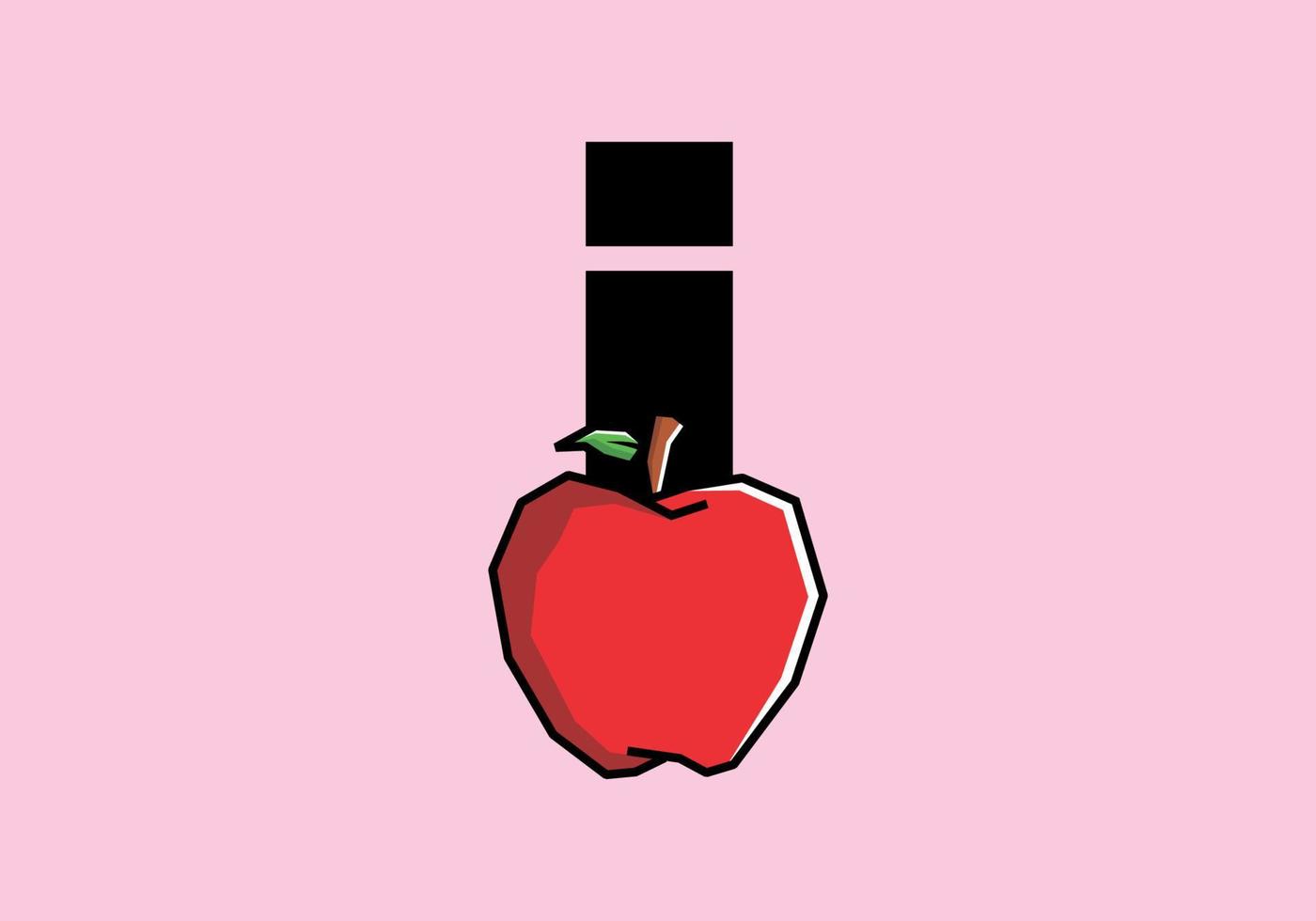 i letra inicial con manzana roja en estilo de arte rígido vector