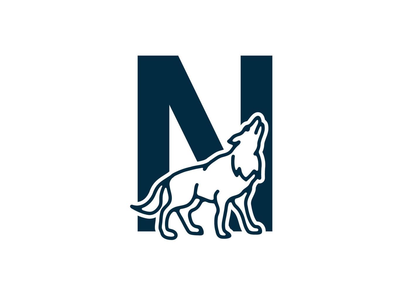 Dark blue color of N initial letter with wolf vector