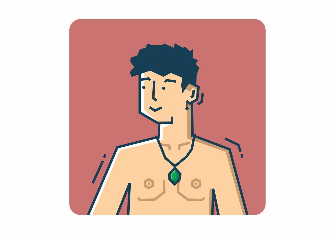 Stiff guy shirtless wearing a jade necklace vector