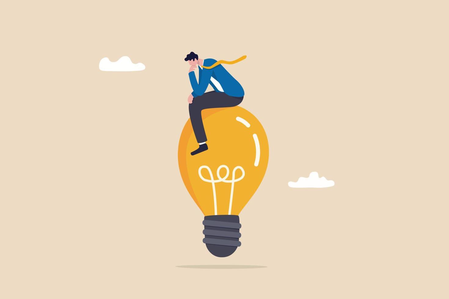 Creative thinking, using imagination and creativity for solution idea or solve business problem, contemplation or brilliant idea concept, smart businessman thinking on imagination lightbulb idea. vector