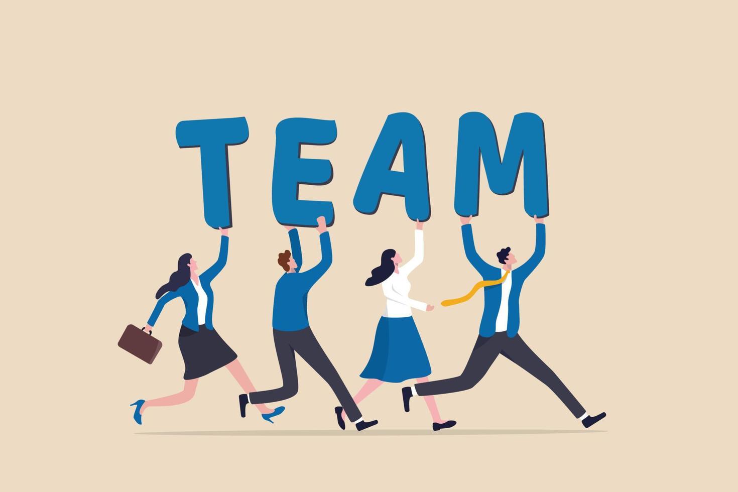 Team working together to win business success, teamwork, cooperation or collaboration, coworker partnership or office colleagues concept, business team people walking together holding the word TEAM. vector