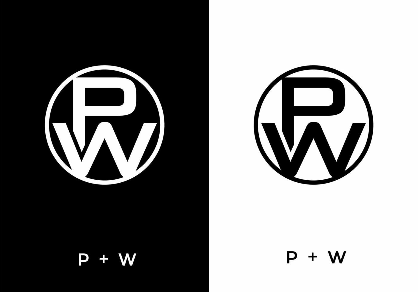 Black and white color of PW initial letter vector