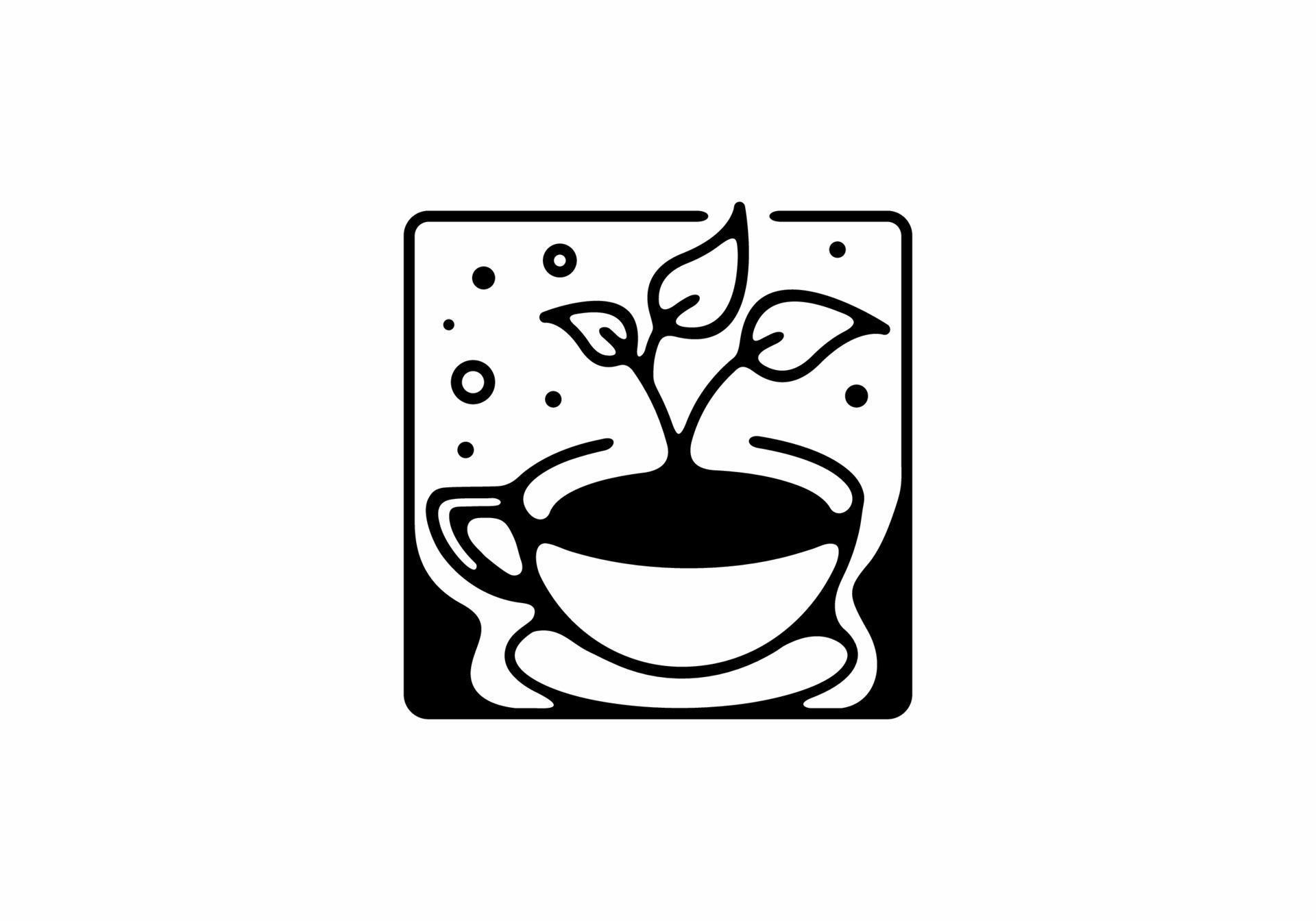 Coffee and plant line art illustration in square shape 6608165 Vector