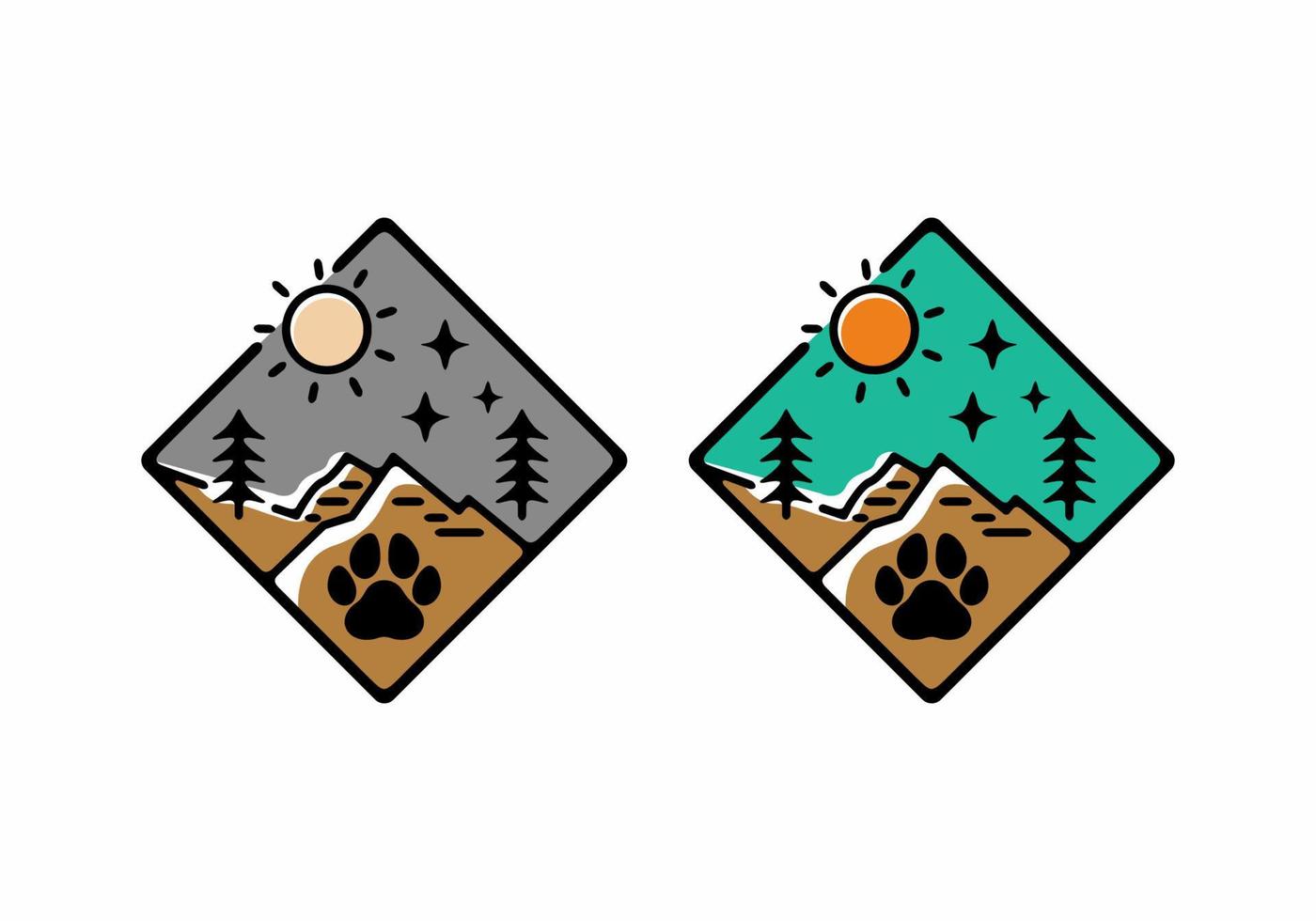 Colorful animal paw in nature line art illustration vector
