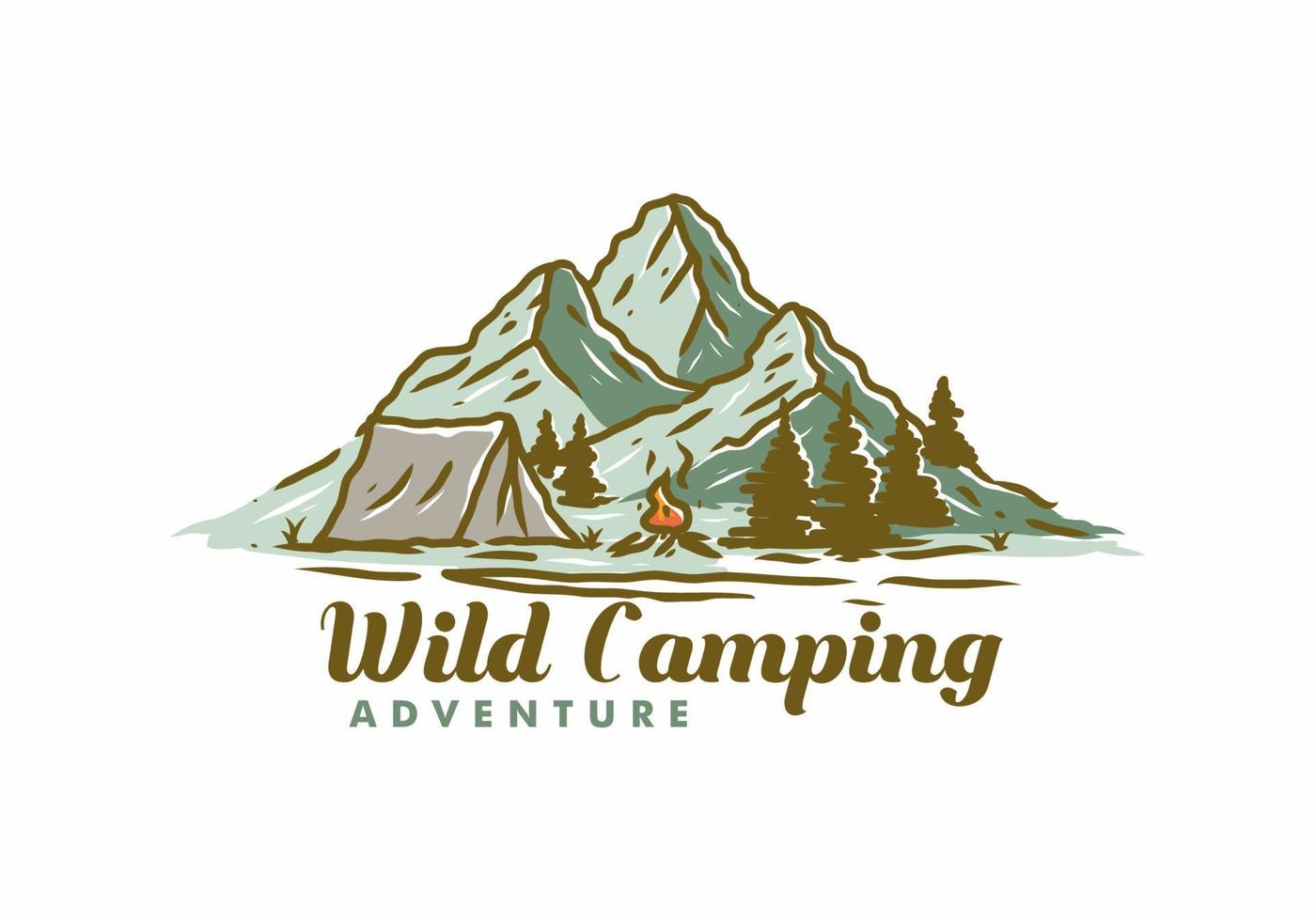 dibujo de ilustración colorida de camping de montaña vector