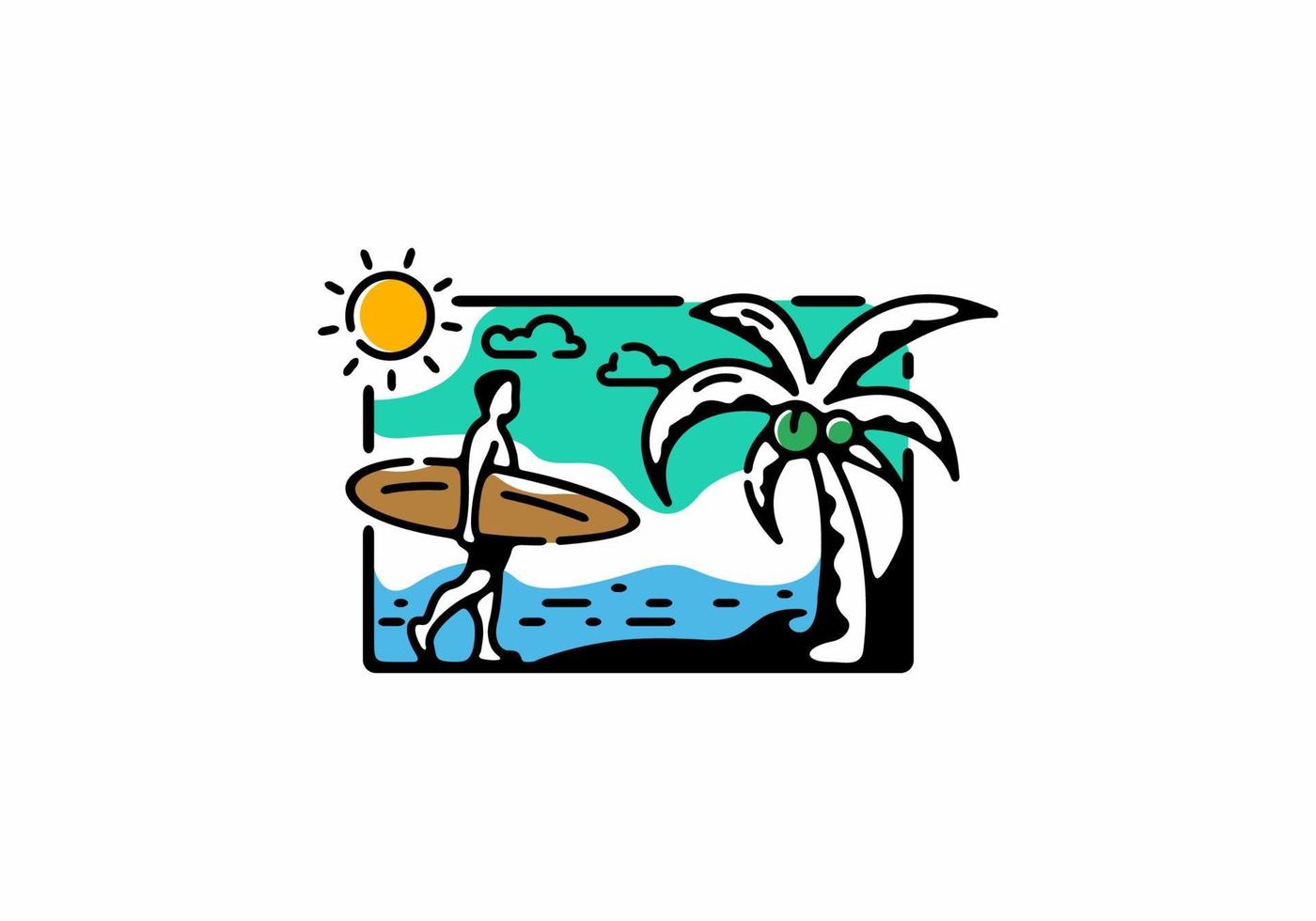 Colorful illustration of beach line art drawing illustration vector