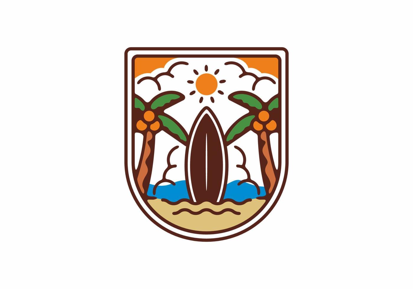 Colorful line art of surfing badge vector