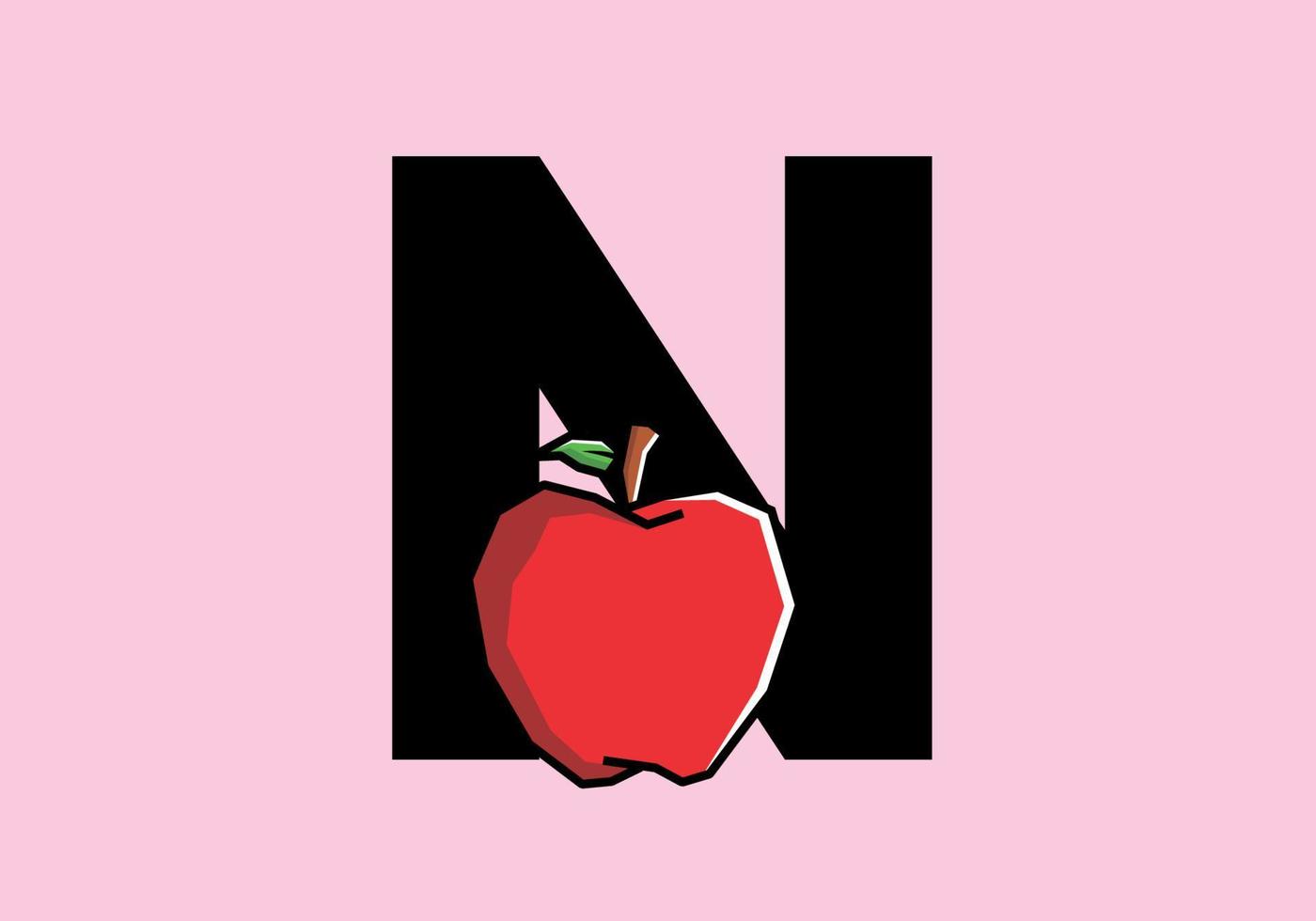n letra inicial con manzana roja en estilo de arte rígido vector