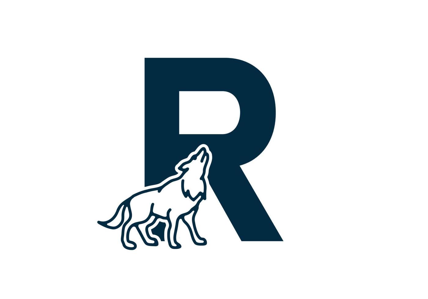 Dark blue color of R initial letter with wolf vector