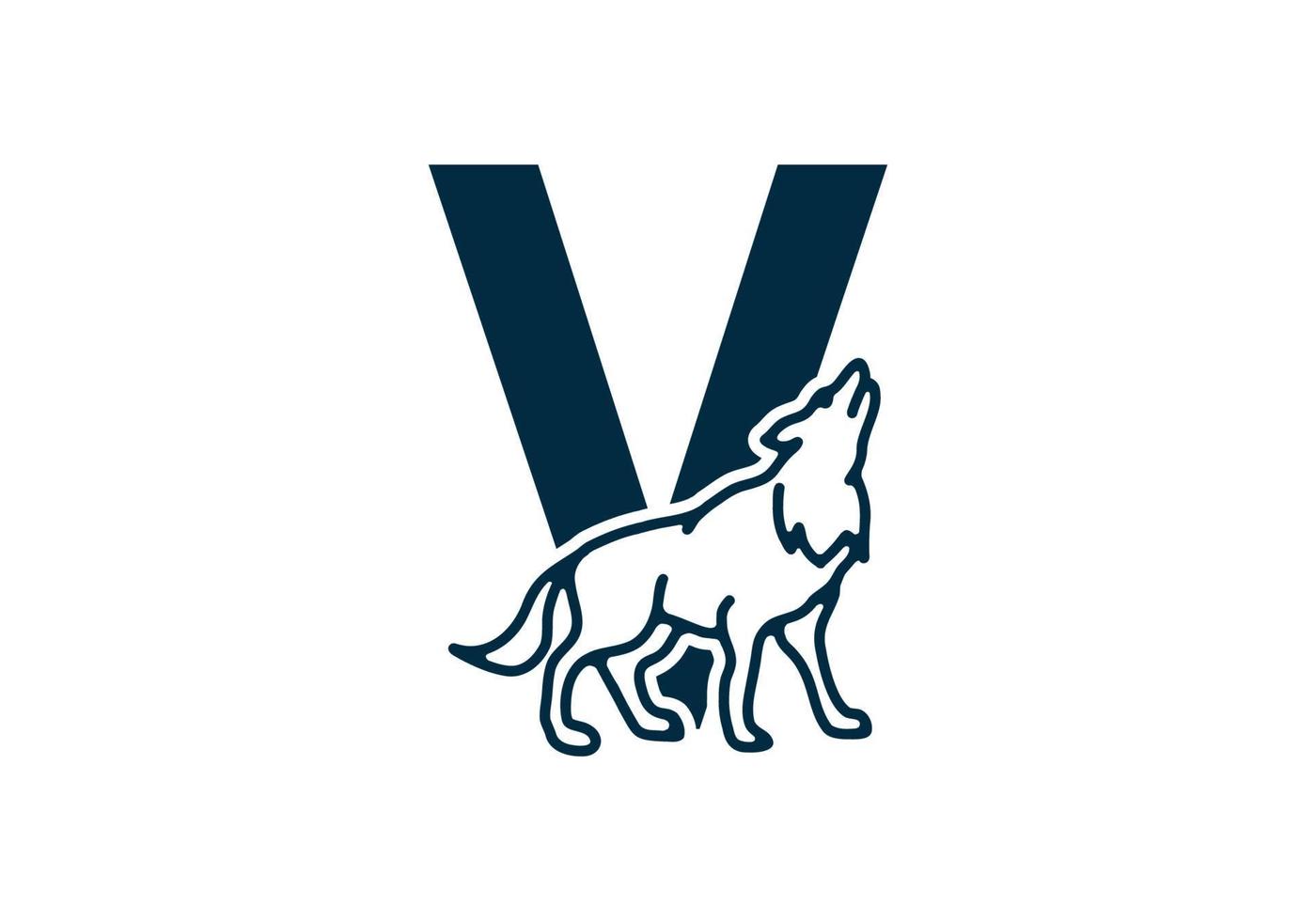 Dark blue color of V initial letter with wolf vector