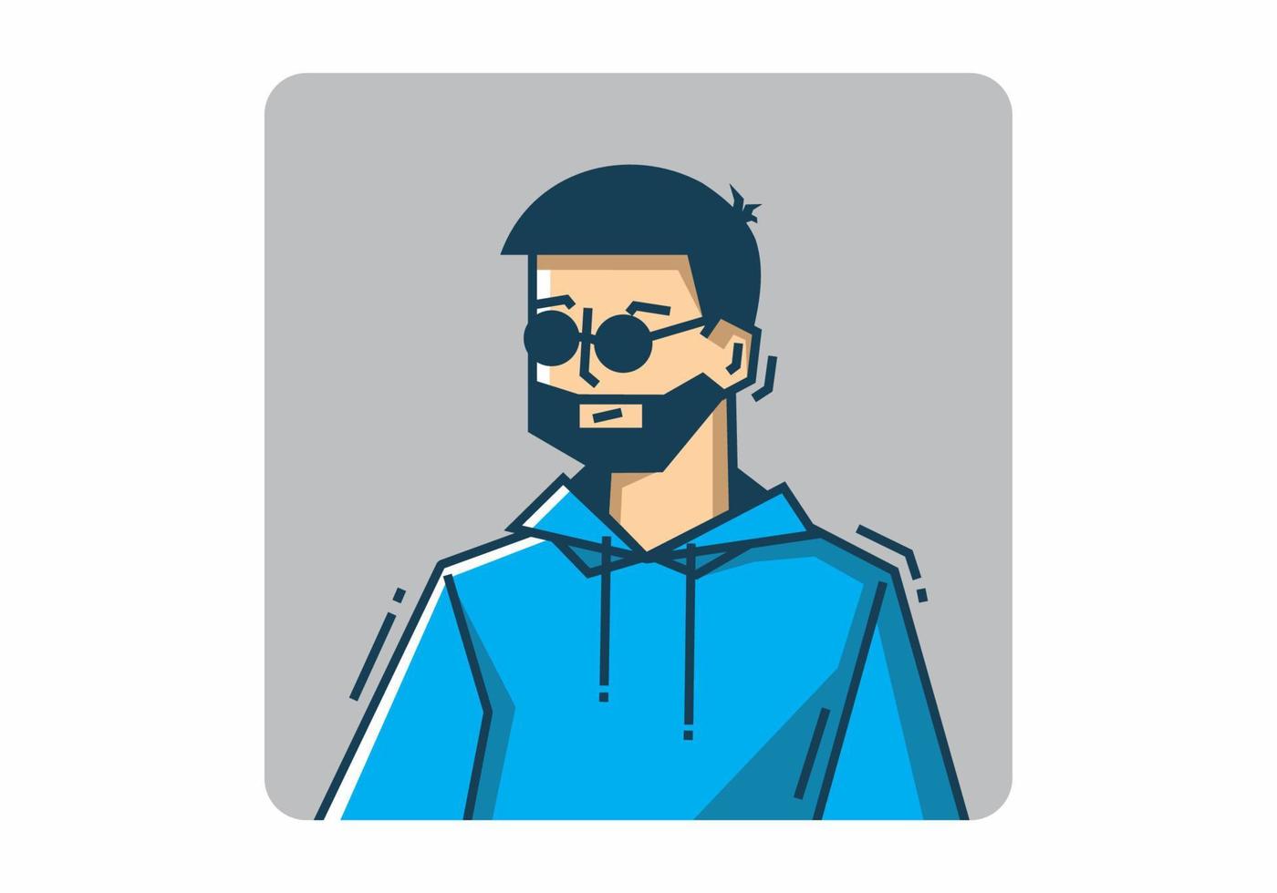 chico rígido con barba con gafas oscuras vector