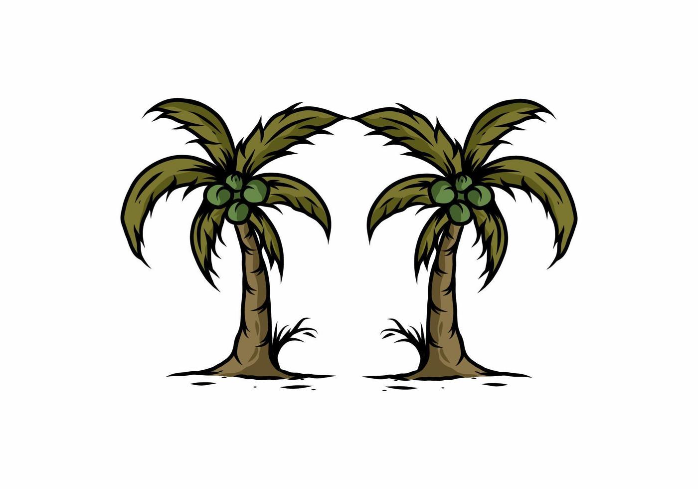 Colorful twin coconut trees illustration vector
