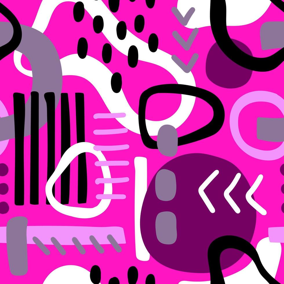 PINK SEAMLESS VECTOR BACKGROUND WITH MULTICOLORED ABSTRACT ELEMENTS