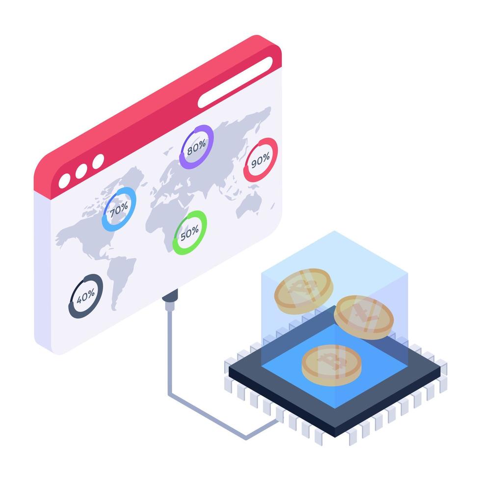 Btc network isometric style icon, blockchain technology vector