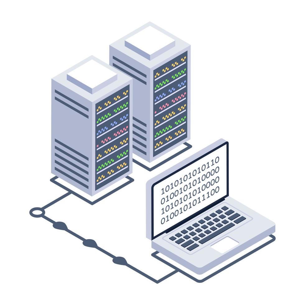 Bitcoin with servers denoting isometric style icon of crypto technology vector