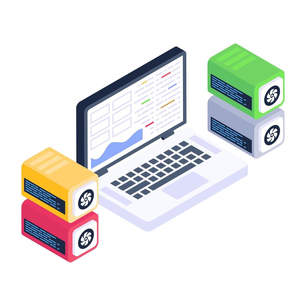 Server computing isometric style icon, cloud technology vector