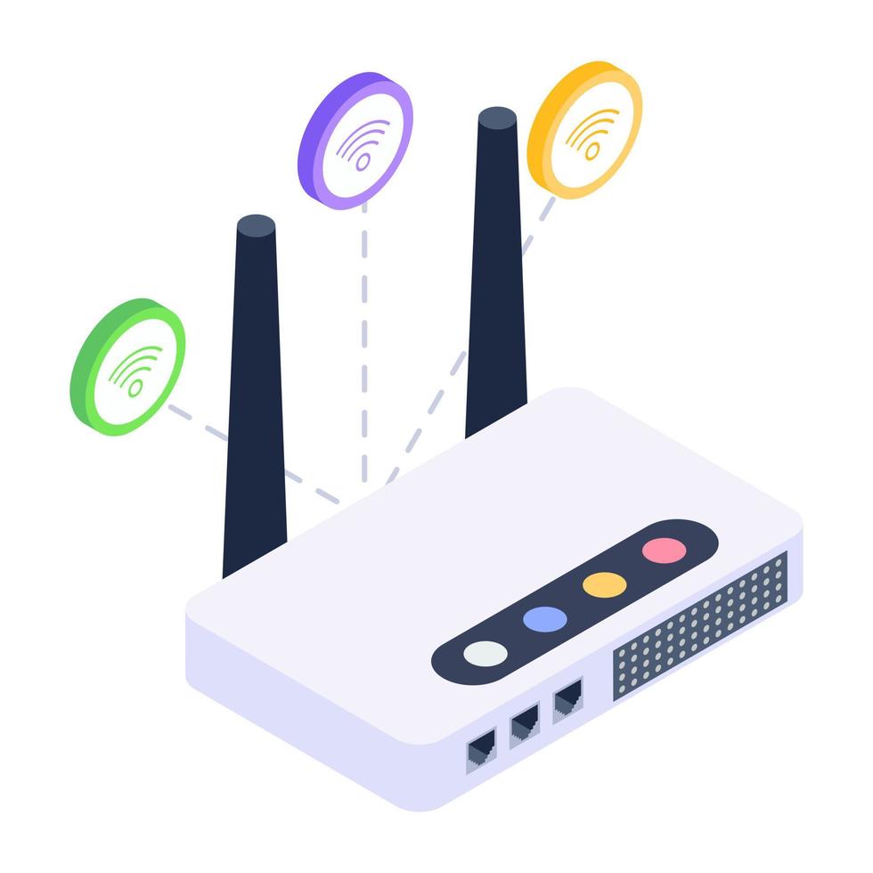 Broadband modem isometric style icon, editable vector