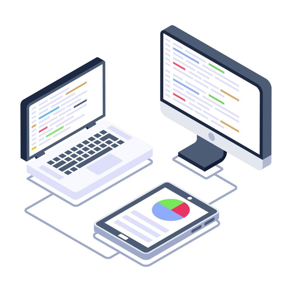 Connected devices in isometric design editable vector