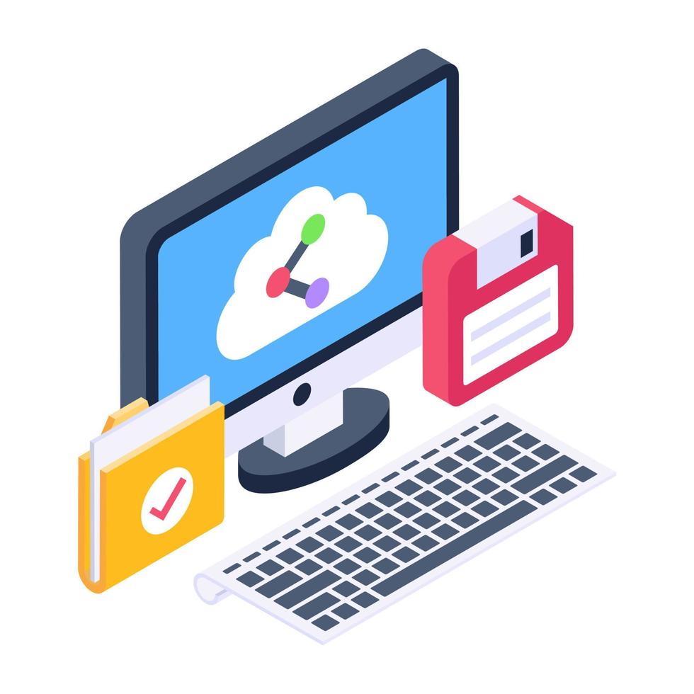 A cloud sharing isometric design vector
