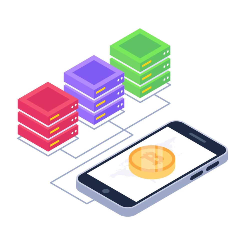 A bitcoin servers isometric icon design vector
