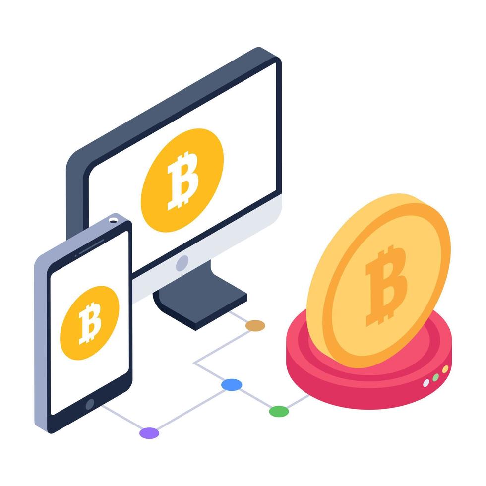 A bitcoin servers isometric icon design vector