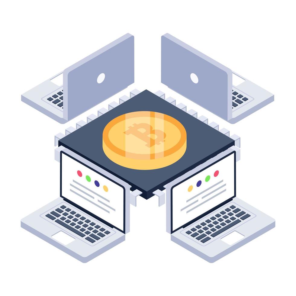 A bitcoin servers isometric icon design vector