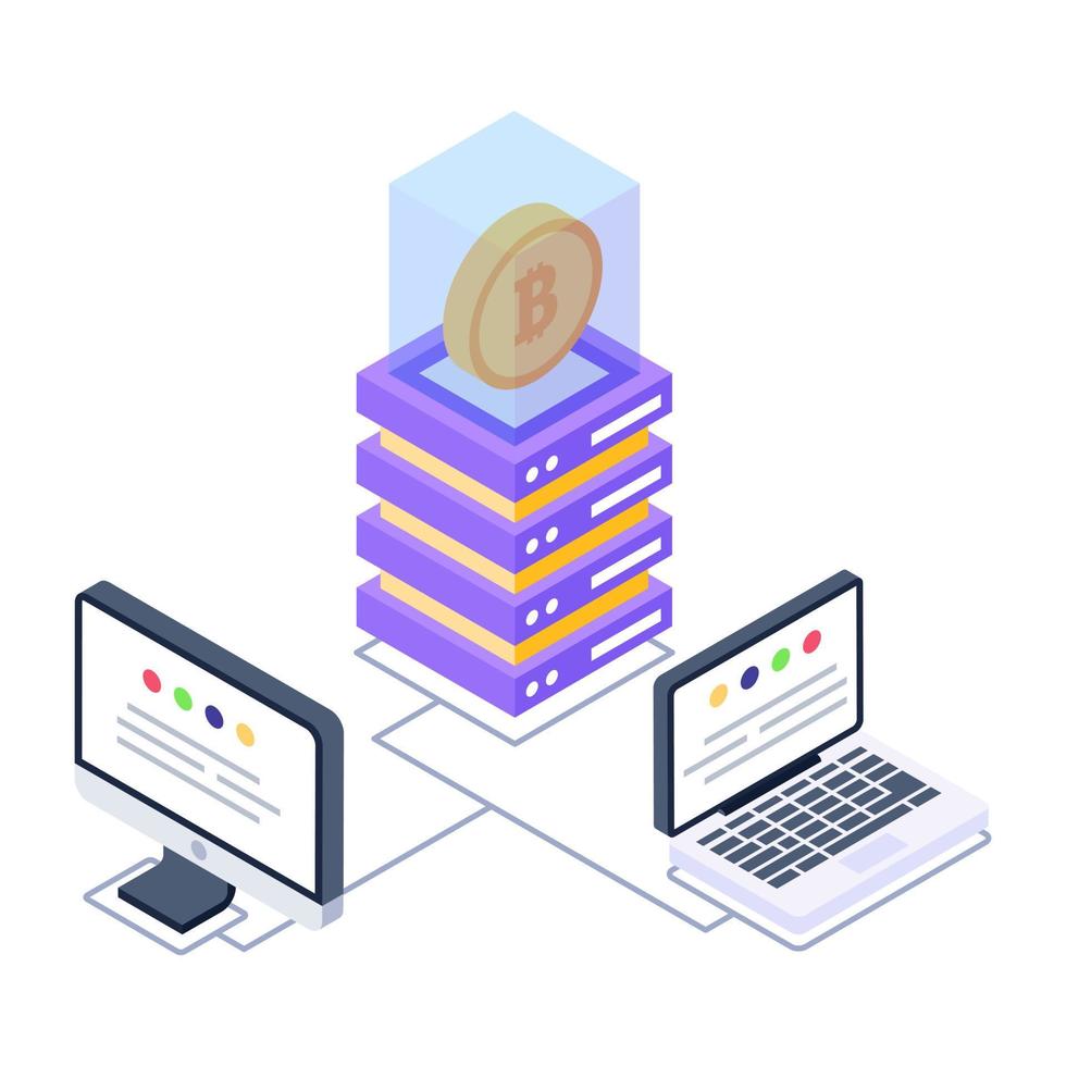 A bitcoin servers isometric icon design vector