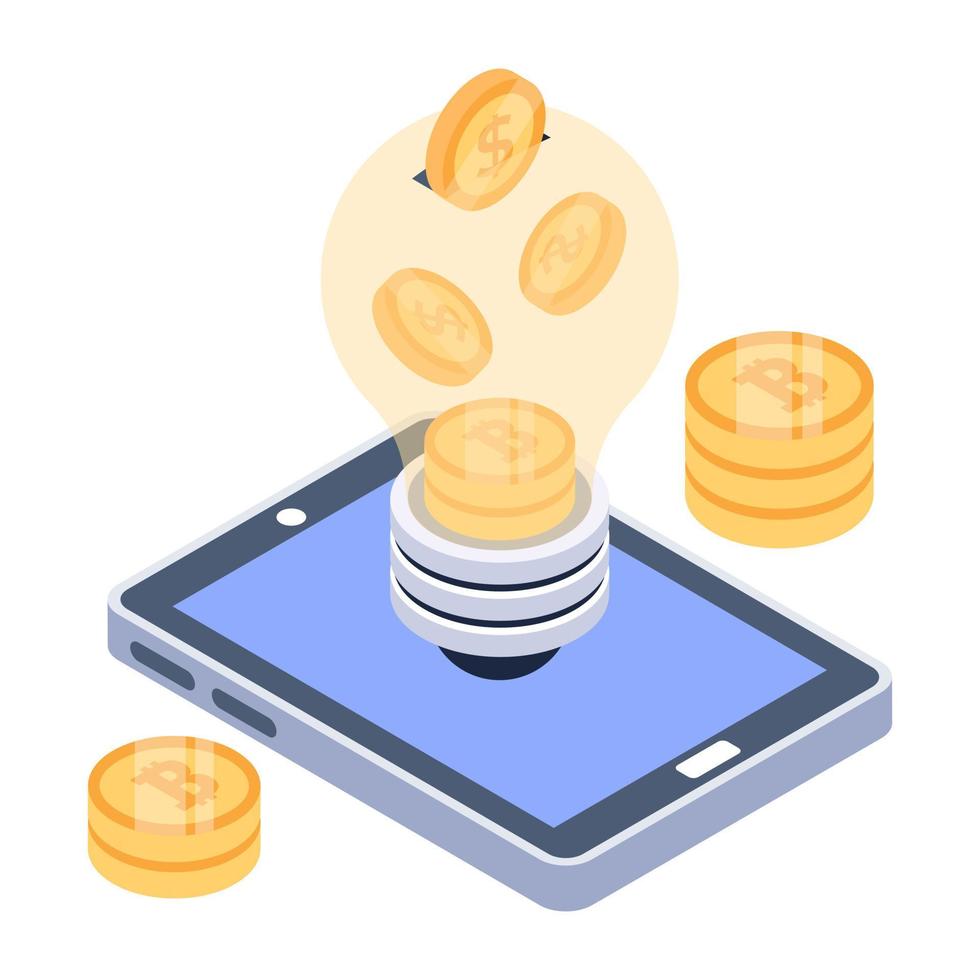 Bitcoin idea in isometric style icon, editable vector