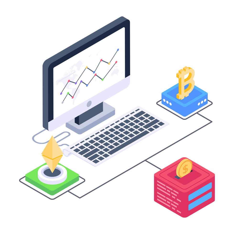 Bitcoin dataserver isometric design, editable vector