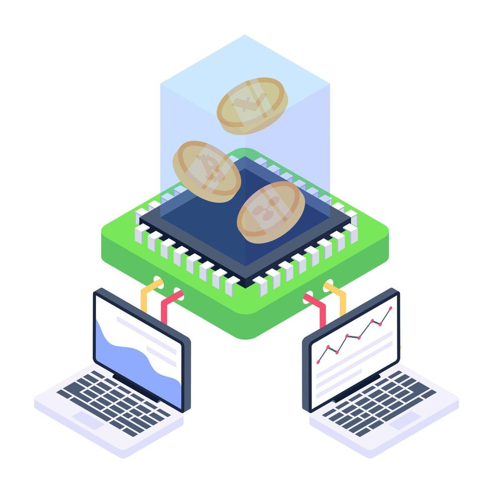 diseño isométrico del servidor de datos bitcoin, vector editable