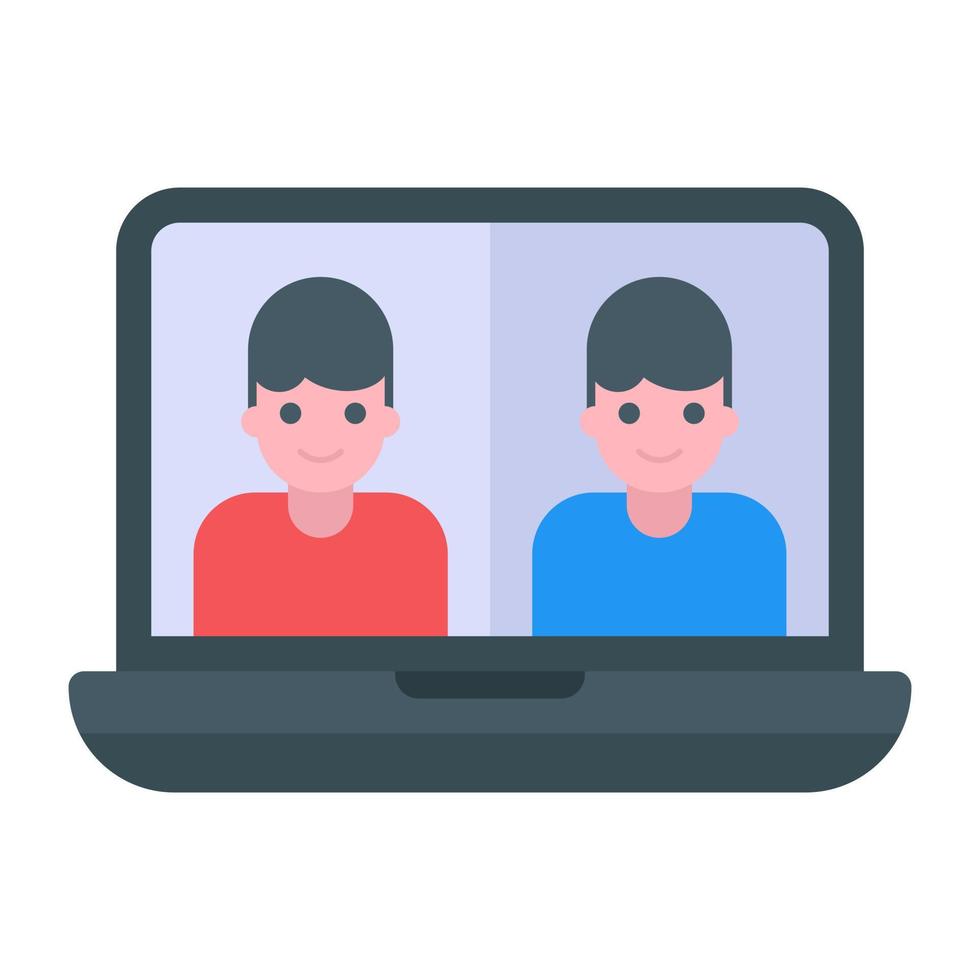 Users inside laptop denoting online meeting in flat icon vector