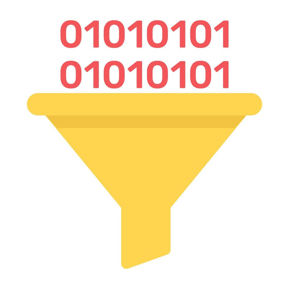 Funnel with binary coding denoting flat icon of code filtration vector