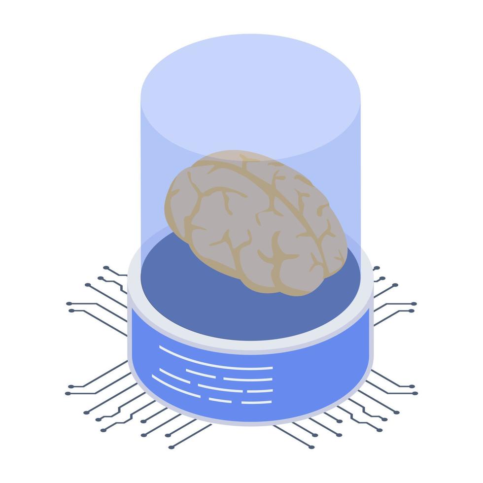 Ai brain in isometric style icon, editable vector